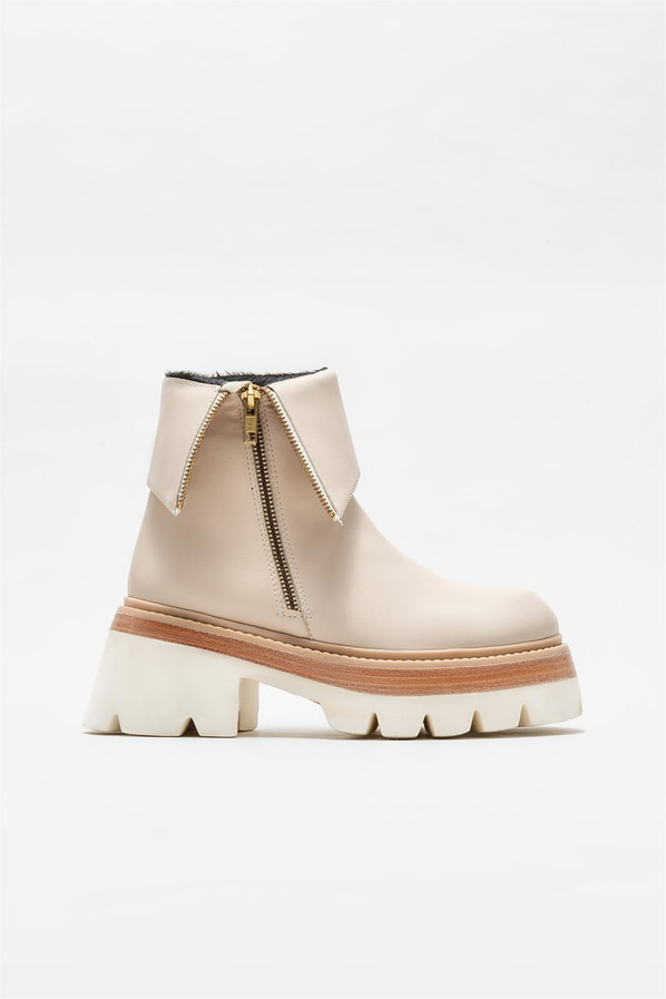 Bej deri topuklu kadın bot - Elle Shoes