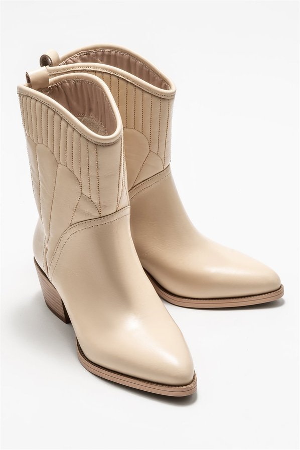 Bej deri topuklu kadın bot - Elle Shoes
