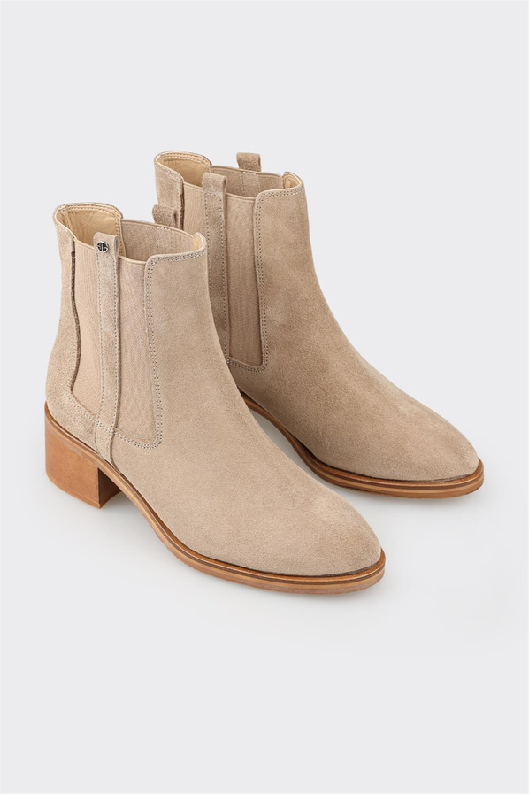 Bej deri topuklu kadın bot - Elle Shoes