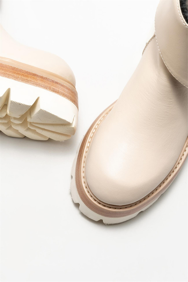 Bej deri topuklu kadın bot - Elle Shoes
