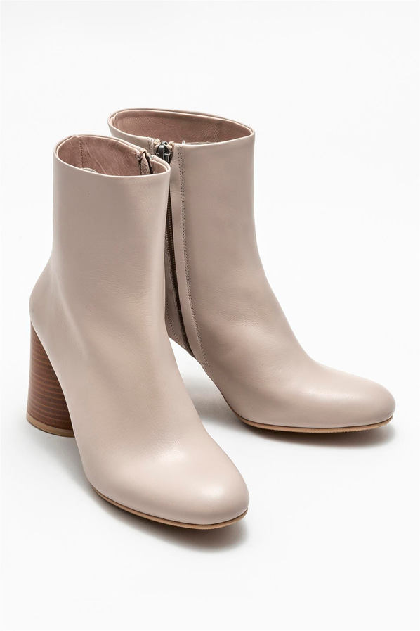Bej deri topuklu kadın bot - Elle Shoes