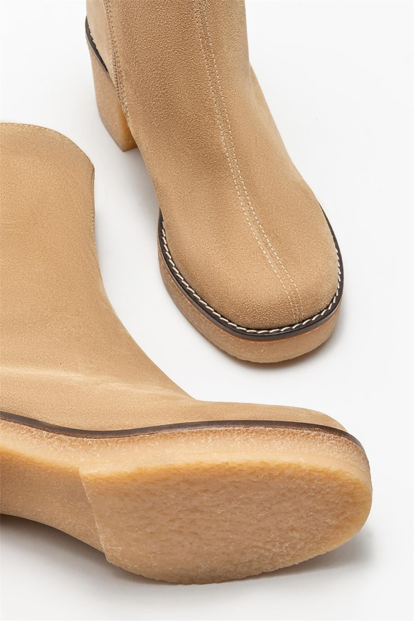 Bej deri topuklu kadın bot - Elle Shoes