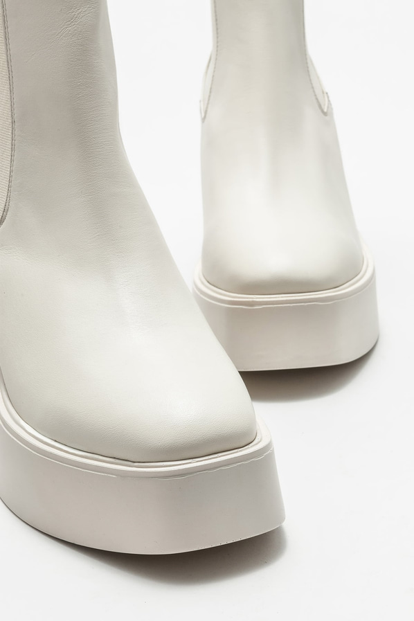 Bej deri topuklu kadın bot - Elle Shoes