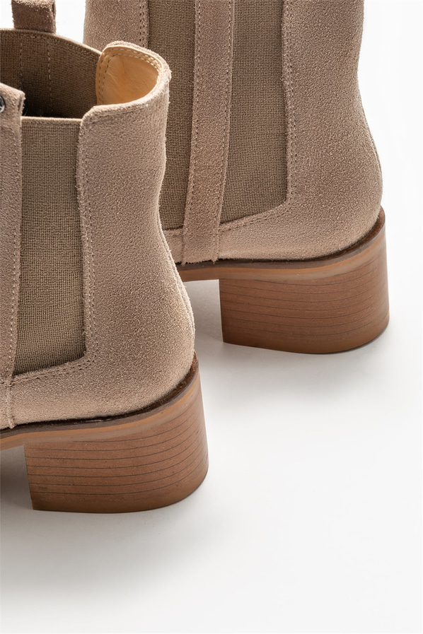 Bej deri topuklu kadın bot - Elle Shoes