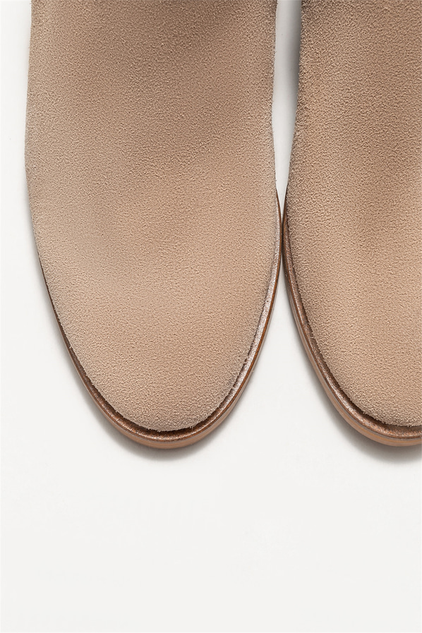 Bej deri topuklu kadın bot - Elle Shoes