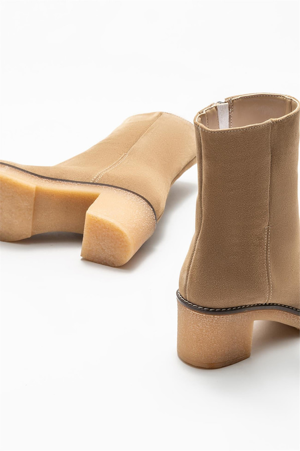 Bej deri topuklu kadın bot - Elle Shoes