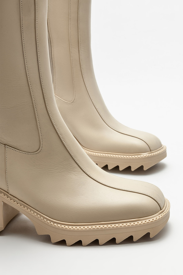 Bej deri topuklu kadın chelsea bot - Elle Shoes