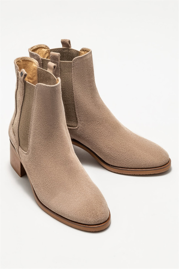 Bej deri topuklu kadın bot - Elle Shoes