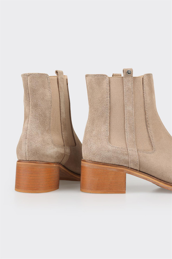 Bej deri topuklu kadın bot - Elle Shoes