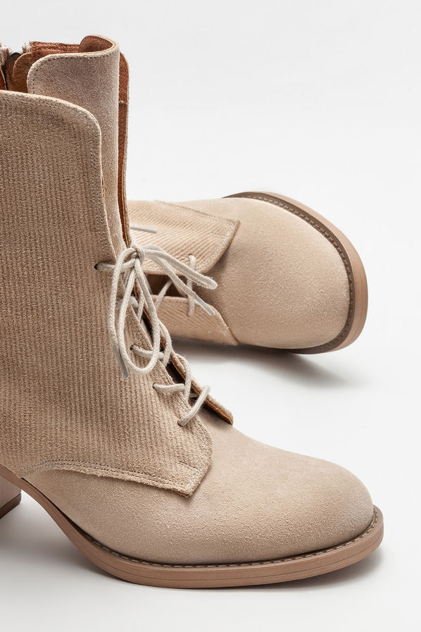 Bej deri topuklu kadın bot - Elle Shoes