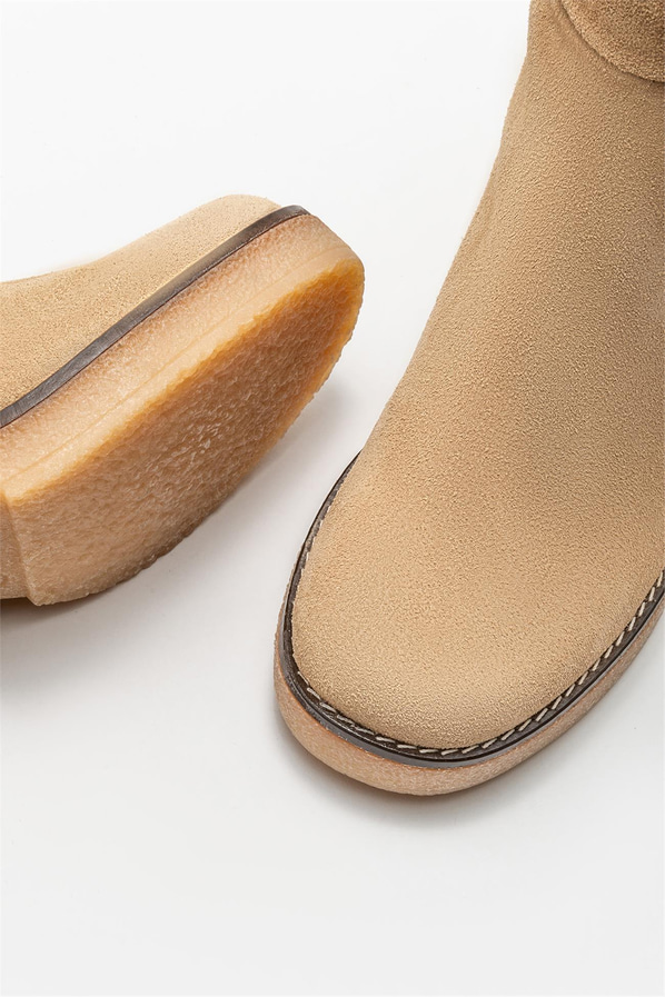 Bej deri topuklu kadın çizme - Elle Shoes