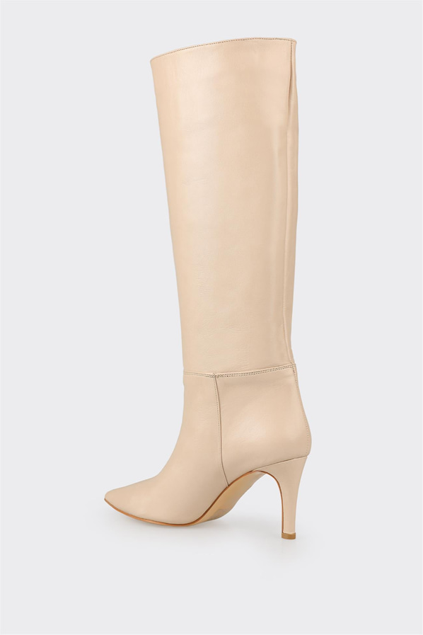 Bej deri topuklu kadın çizme - Elle Shoes