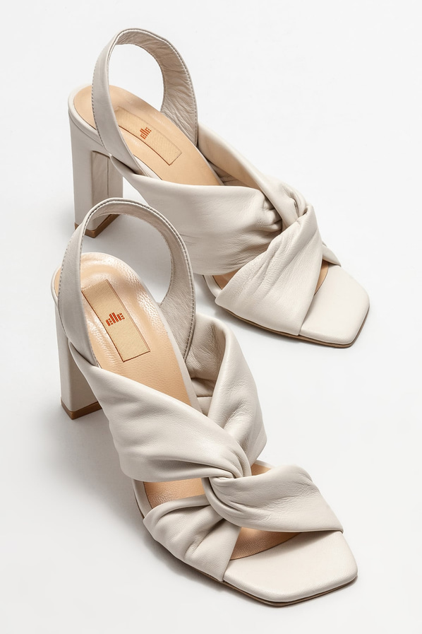 Bej deri topuklu kadın sandalet - Elle Shoes