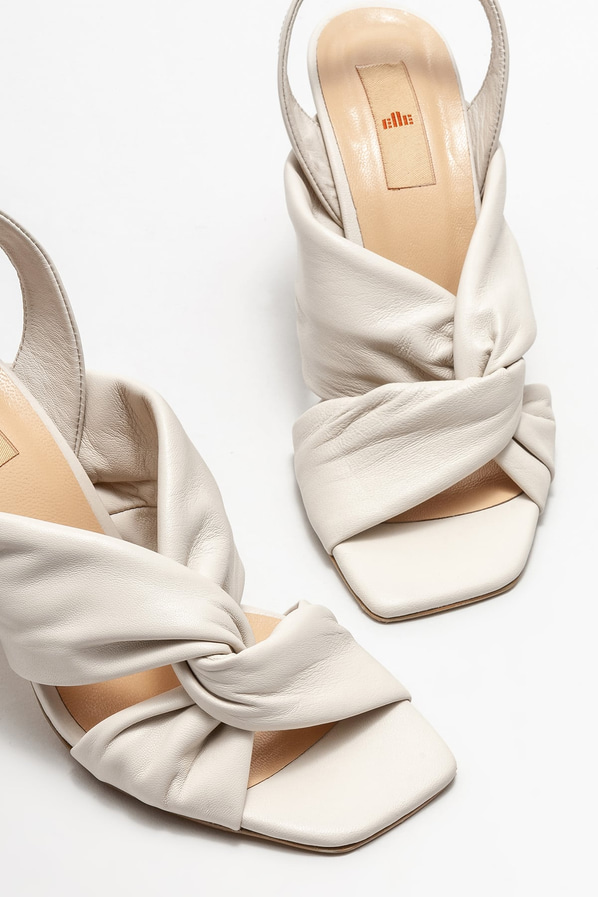 Bej deri topuklu kadın sandalet - Elle Shoes