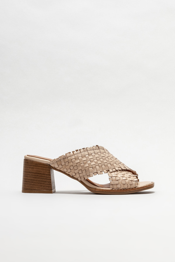Bej deri topuklu kadın terlik - Elle Shoes
