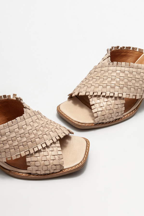 Bej deri topuklu kadın terlik - Elle Shoes