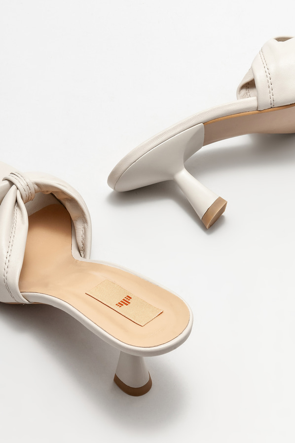Bej deri topuklu kadın terlik - Elle Shoes