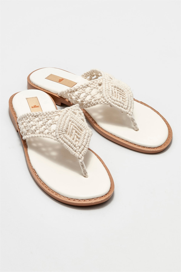 Bej kadın düz terlik - Elle Shoes