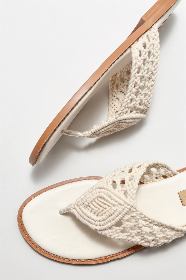 Bej kadın düz terlik - Elle Shoes