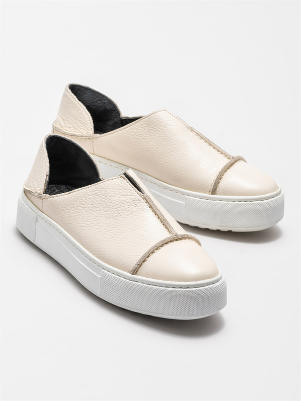 Bej deri kadın spor ayakkabı - Elle Shoes