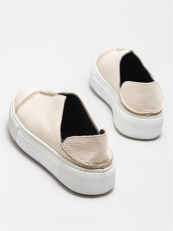 Bej deri kadın spor ayakkabı - Elle Shoes