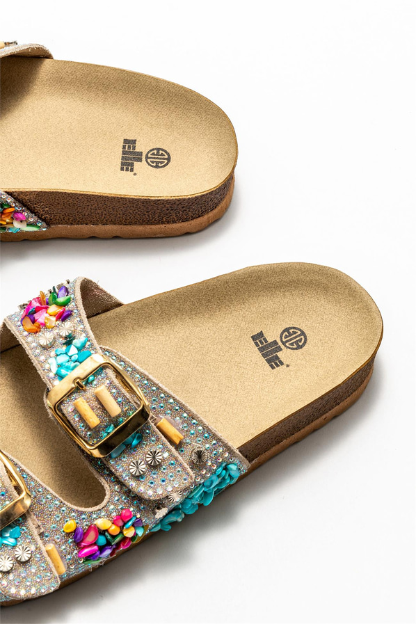 Bej deri kadın düz terlik - Elle Shoes