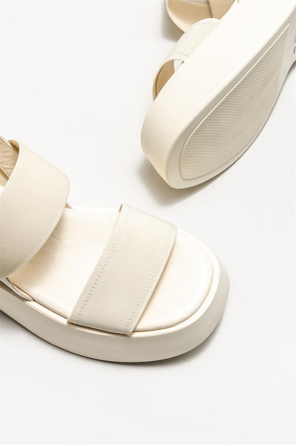 Bej dolgu topuklu kadın sandalet - Elle Shoes