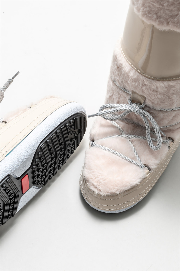 Bej düz kadın çizme - Elle Shoes