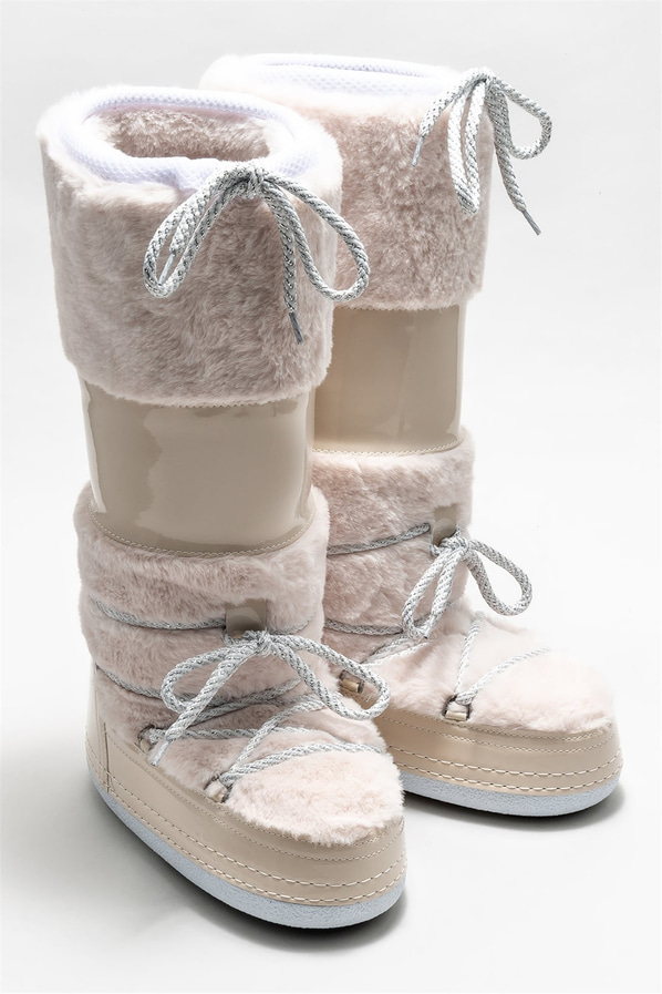 Bej düz kadın çizme - Elle Shoes
