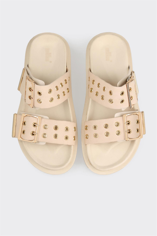 Bej düz kadın terlik, rahat kullanım için - Elle Shoes