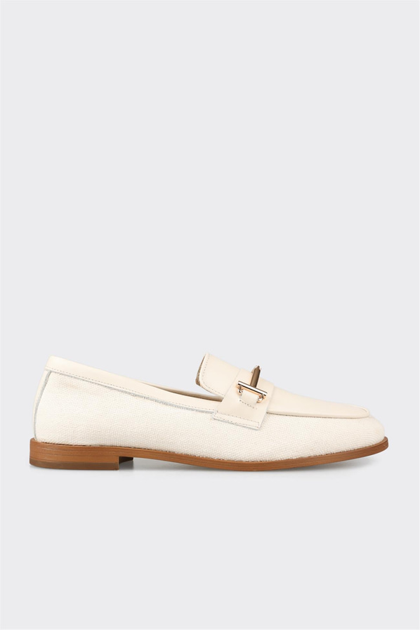 Bej örgü dokulu kadın loafer, ofis stili için - Elle Shoes