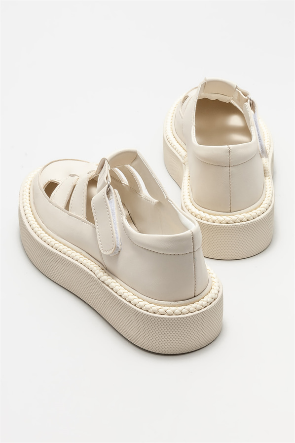 Bej düz kadın ayakkabı, günlük kullanım için - Elle Shoes