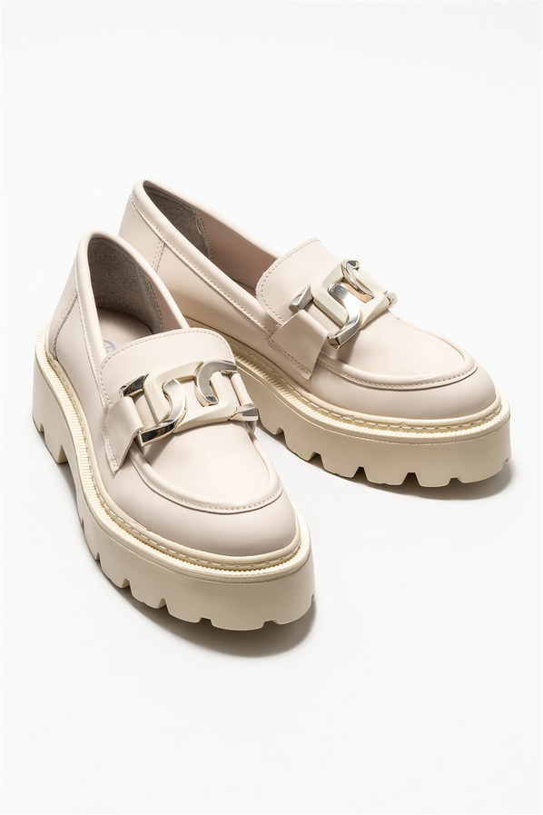 Bej kadın loafer, günlük kullanım için - Elle Shoes