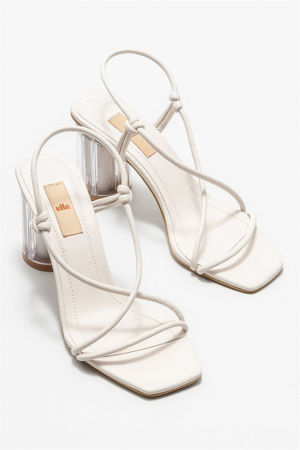 Bej topuklu kadın sandalet, günlük kullanım için - Elle Shoes