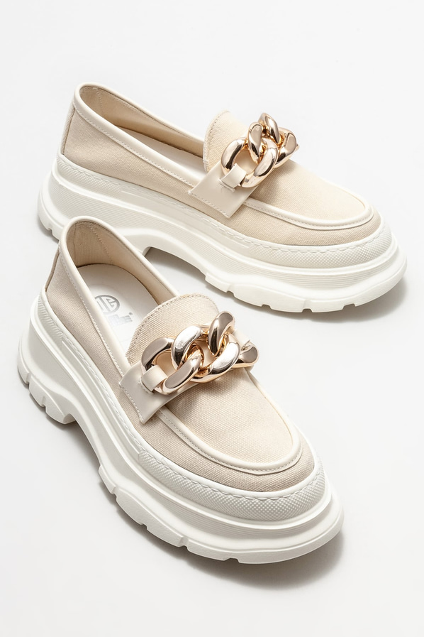 Bej kadın loafer - Elle Shoes