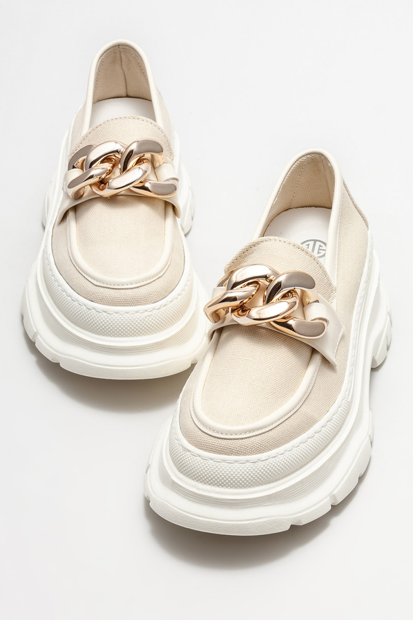 Bej kadın loafer - Elle Shoes