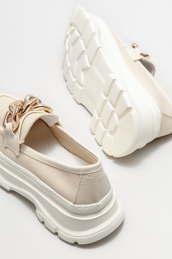 Bej kadın loafer - Elle Shoes