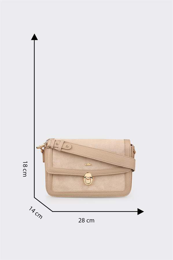 Bej süet düz kadın omuz çantası - Elle Shoes