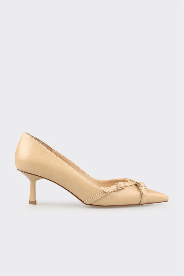 Bej Kadın Orta Topuk Ayakkabı