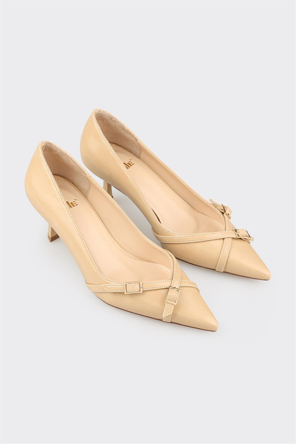 Bej Kadın Orta Topuk Ayakkabı