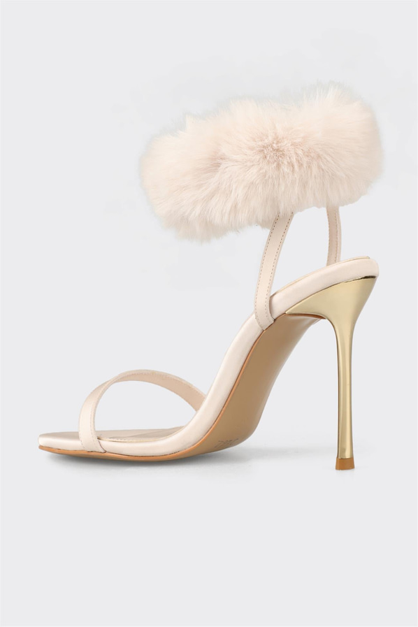Bej örgü dokulu topuklu kadın sandalet, rahat kullanım için - Elle Shoes