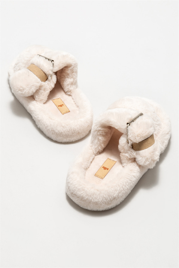 Bej kadın düz terlik - Elle Shoes