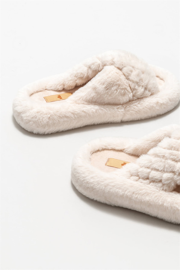 Bej kadın düz terlik - Elle Shoes