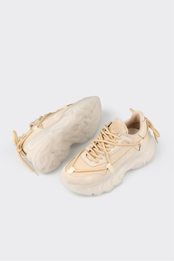 Bej kadın sneaker, ofis stili için - Elle Shoes