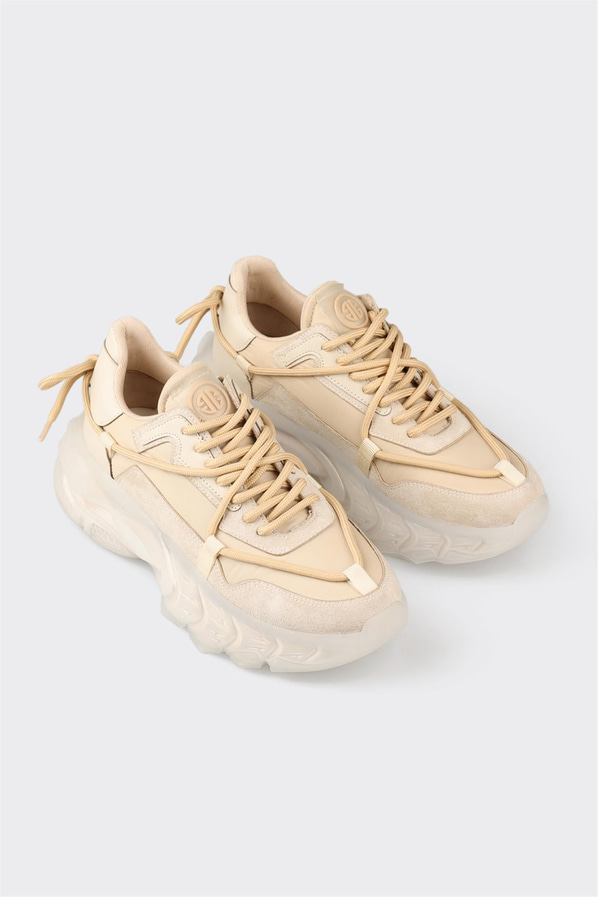 Bej kadın sneaker, ofis stili için - Elle Shoes