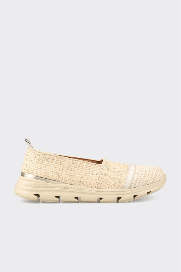 Bej simli örgü dokulu kadın sneaker - Elle Shoes