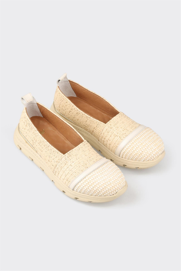 Bej simli örgü dokulu kadın sneaker - Elle Shoes