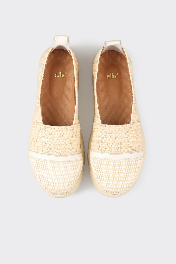 Bej simli örgü dokulu kadın sneaker - Elle Shoes