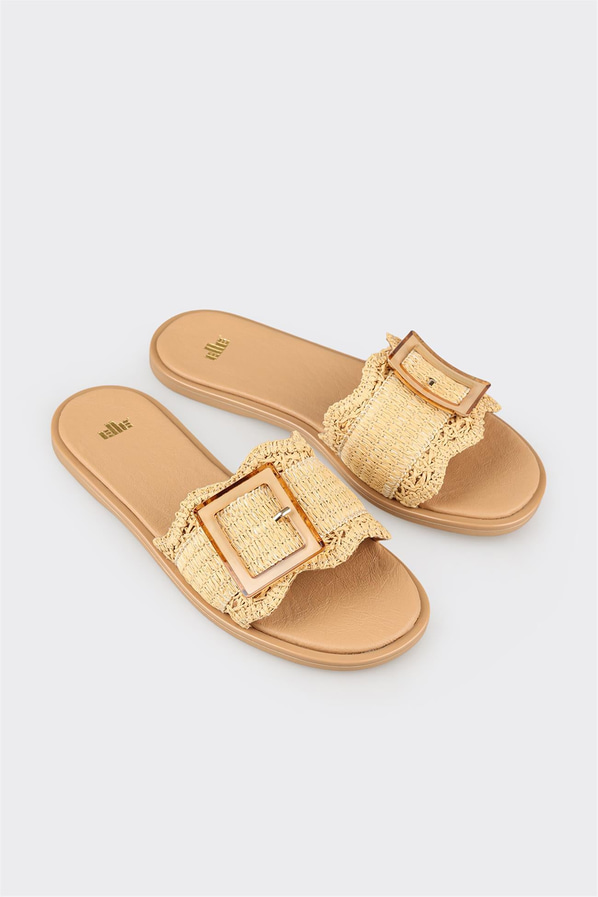 Bej kahve düz kadın terlik, ofis stili için - Elle Shoes