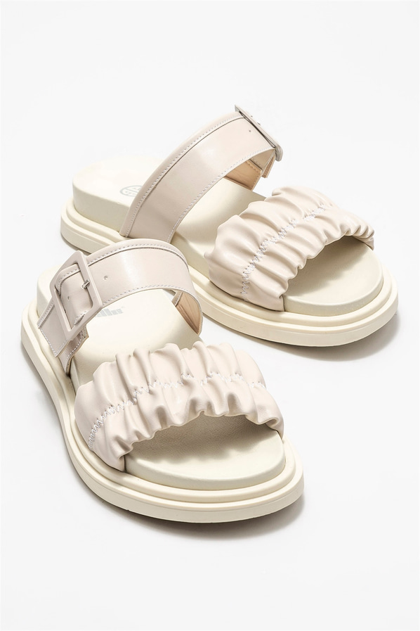 Bej kadın düz terlik - Elle Shoes